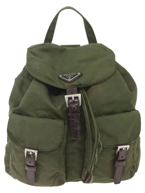 PRADA Backpack Nylon Khaki Silver Auth 157586 main image 15